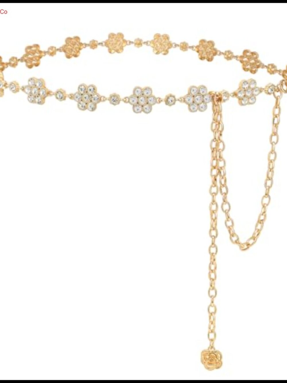 Rhinestone Diamond Flower Waist Belt Silver-Tone Chain Adjustable
